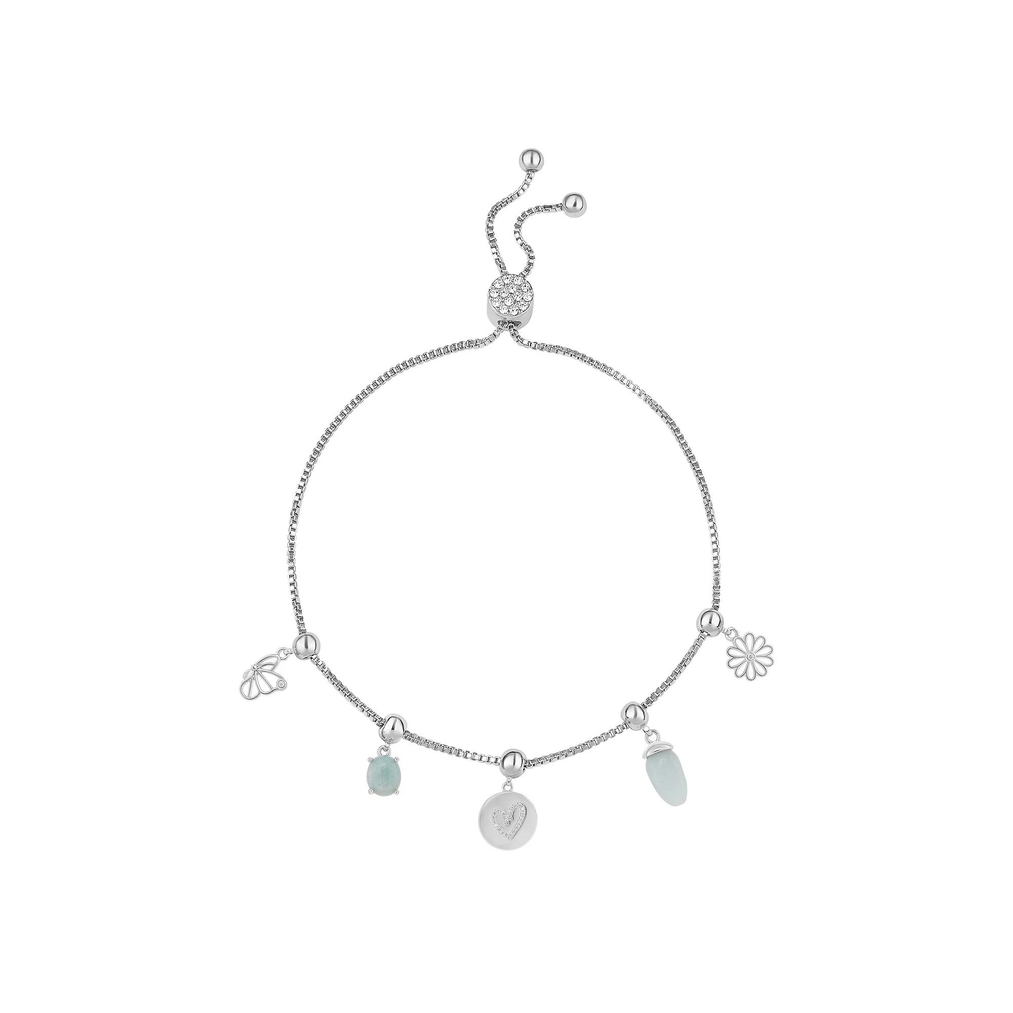 Brilliance Fine Silver Plated Cubic Zirconia, Amazonite & Crystal Adjustable Charm Bracelet, Women's, Silver Tone Teamcolor Product Image