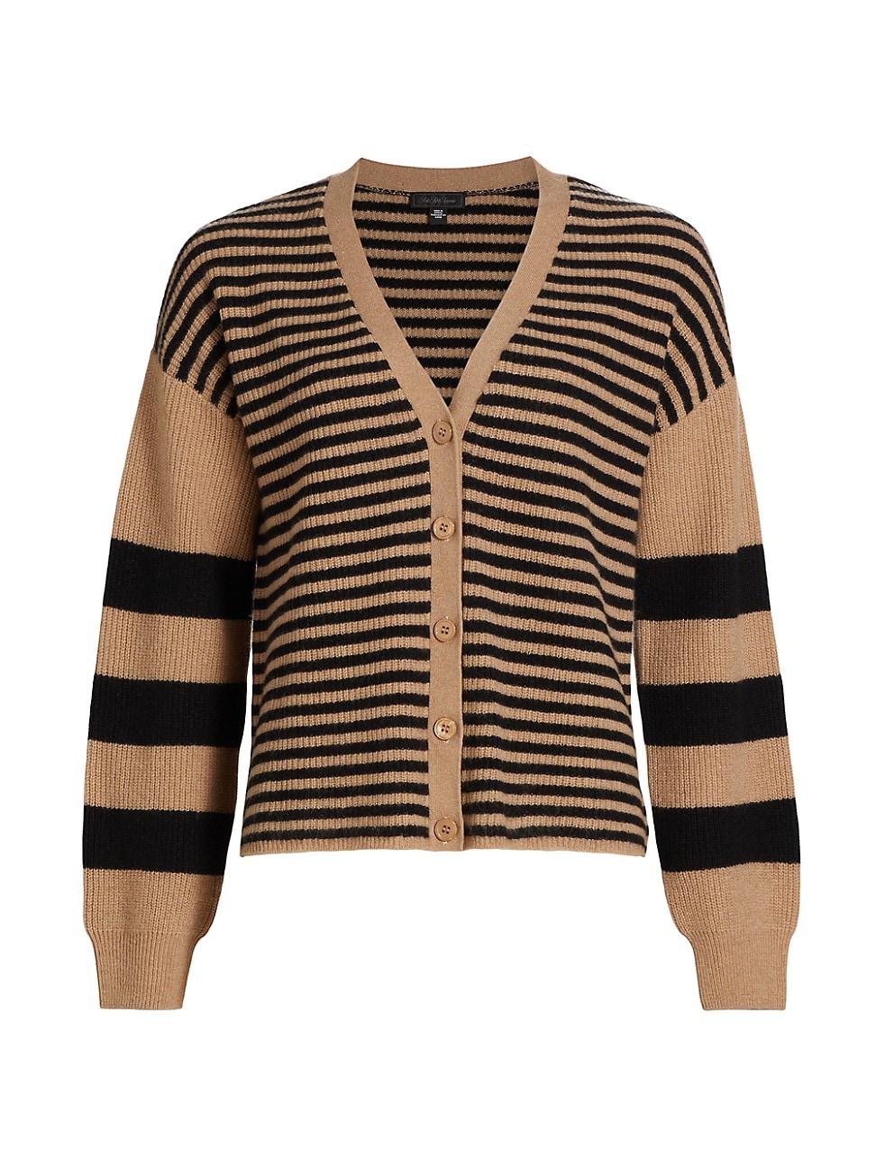 Womens COLLECTION Striped Cashmere Balloon-Sleeve Rib-Knit Cardigan Product Image