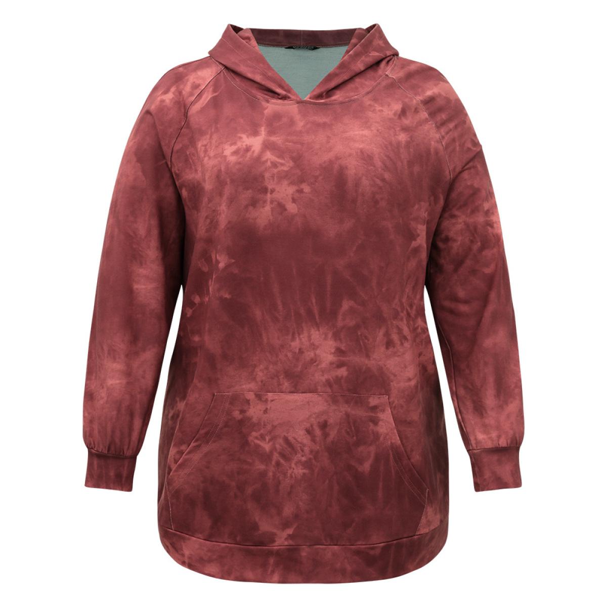 Plus Size Tie Dye Pocket Hooded Sweatshirt Women Rust Casual Elastic cuffs Hooded Dailywear Sweatshirts BloomChic 22-24/3X Product Image