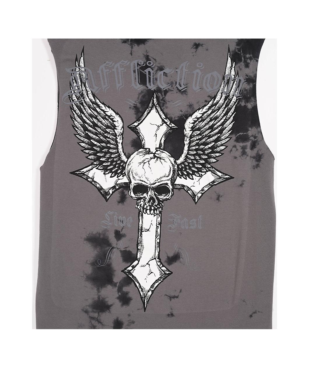 Afflicition Crossed Over Cutoff Black Tie Dye Tank Top Product Image