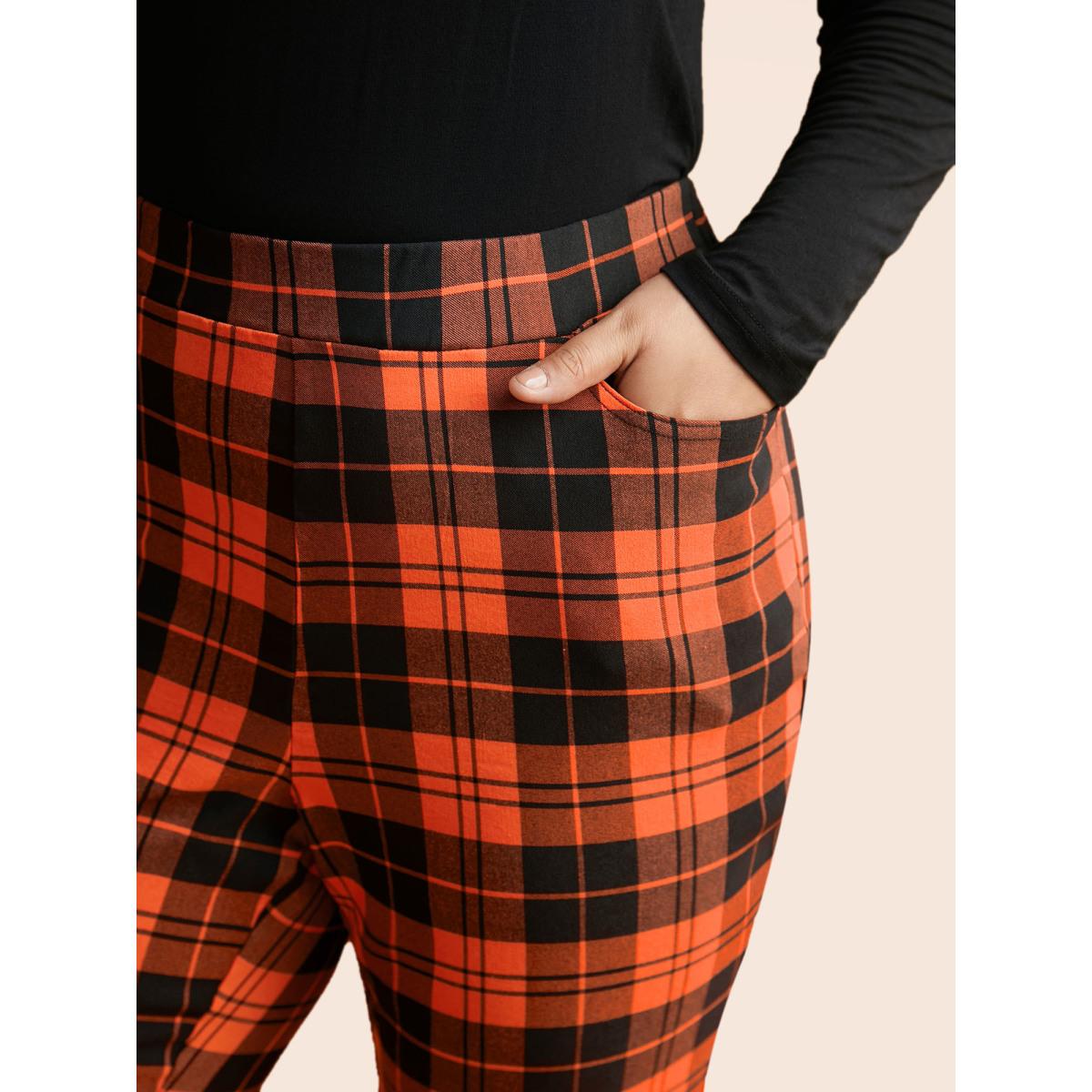 Plus Size Stretchy Plaid Lounge Leggings Women Brightorange Elegant Medium stretch Skinny Mid Rise Everyday Leggings BloomChic 22-24/3X Product Image