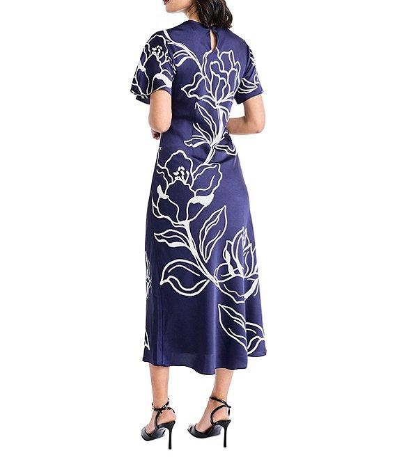 Maggy London Satin Charmeuse Floral Print Short Sleeve Midi Dress Product Image