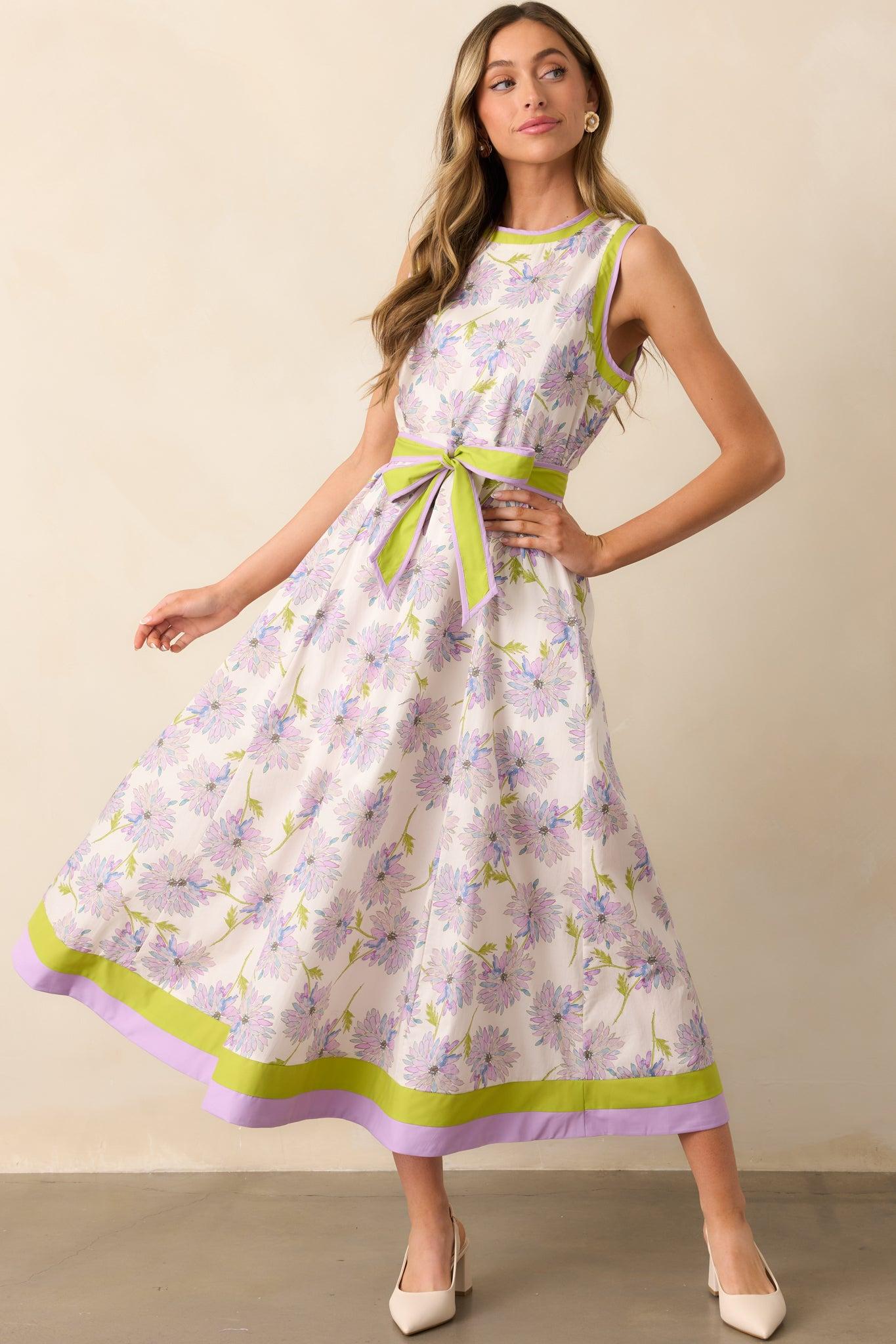 All In Due Time Cotton Lavender Floral Maxi Dress Product Image