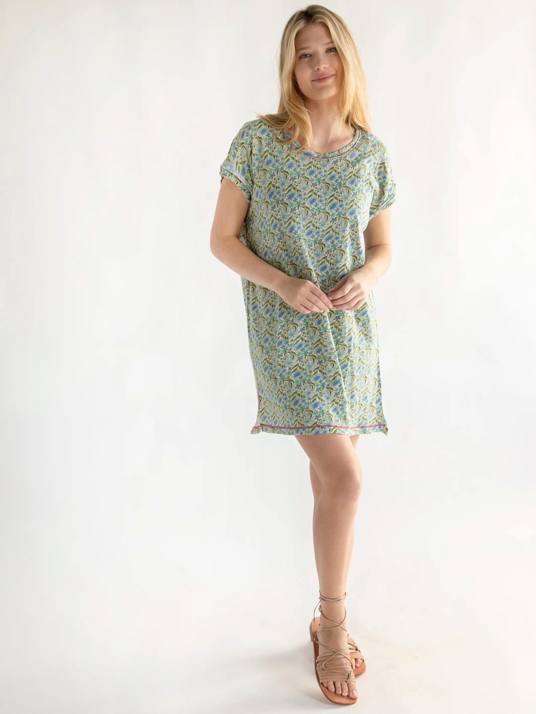 Frankie Knit Cotton Tee Mini Dress - Blue Floral Product Image