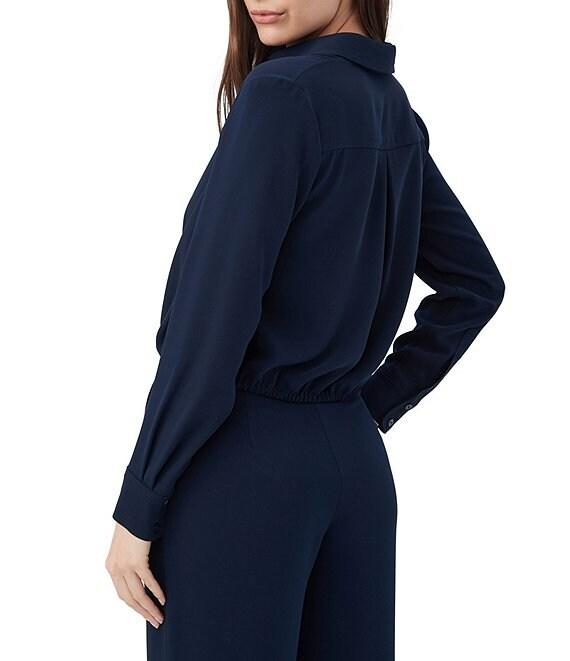 Trina Turk Renlee Georgette Collar Long Sleeve Cropped Button Down Shirt Product Image