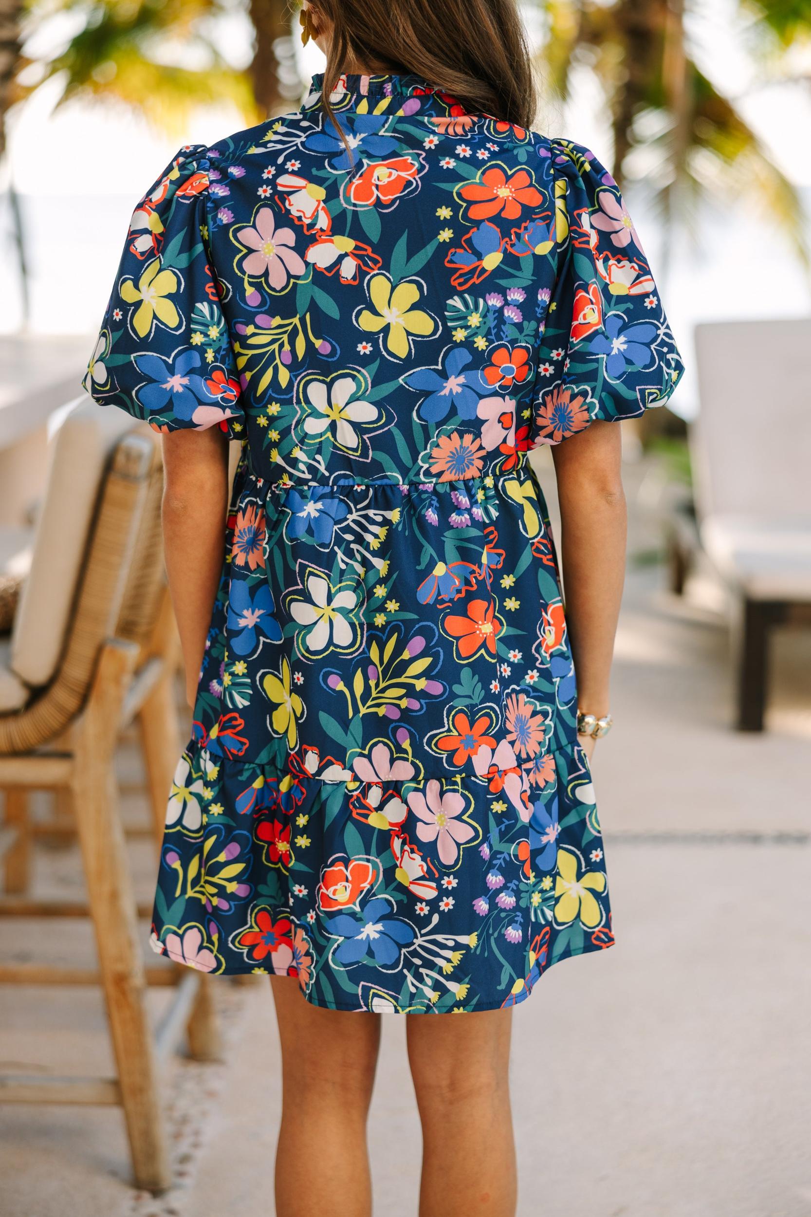 When You Know Navy Blue Floral Babydoll Dress Female Product Image