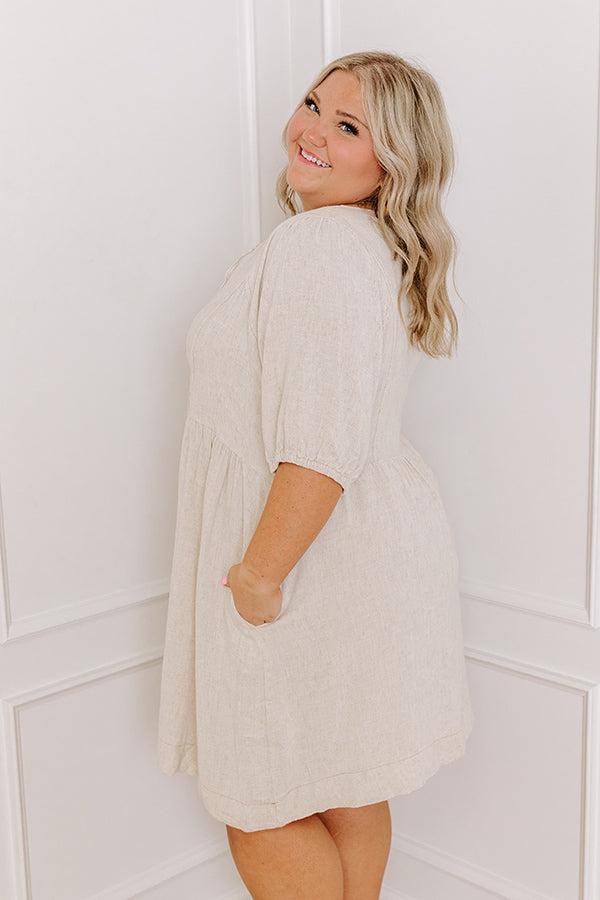 Summer Party Linen-Blend Mini Dress in Oatmeal Curves Product Image