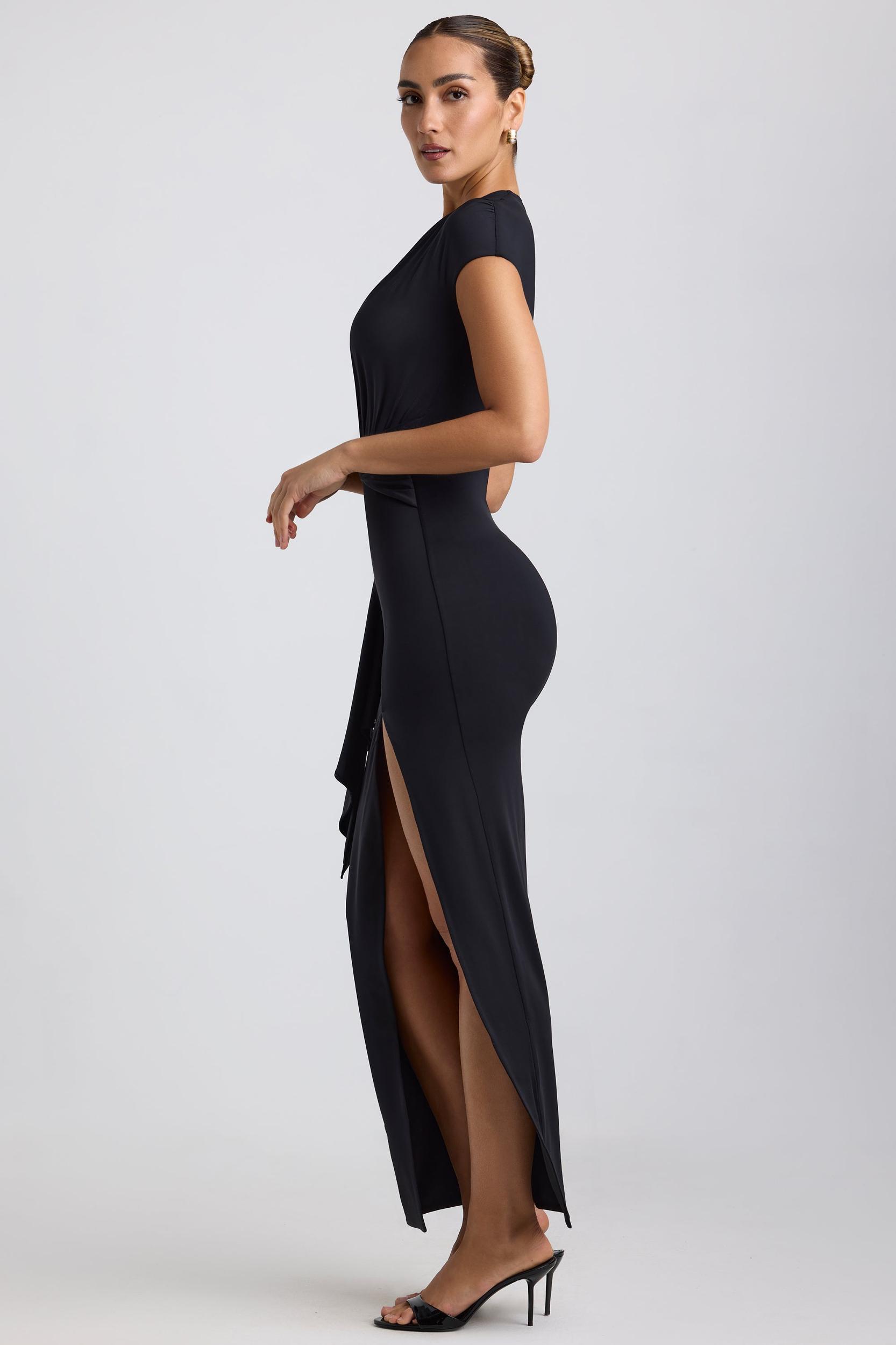 Slinky Jersey Plunge Hardware Detail Maxi Dress in Black Product Image