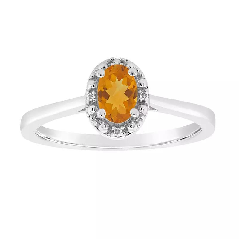 Celebration Gems Sterling Silver Oval Genuine Citrine Diamond Accent Frame Ring, Women's,  Product Image