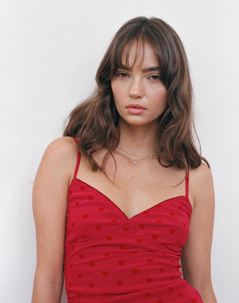 Micaya Mini Dress in Red Heart Flocked Mesh Female Product Image