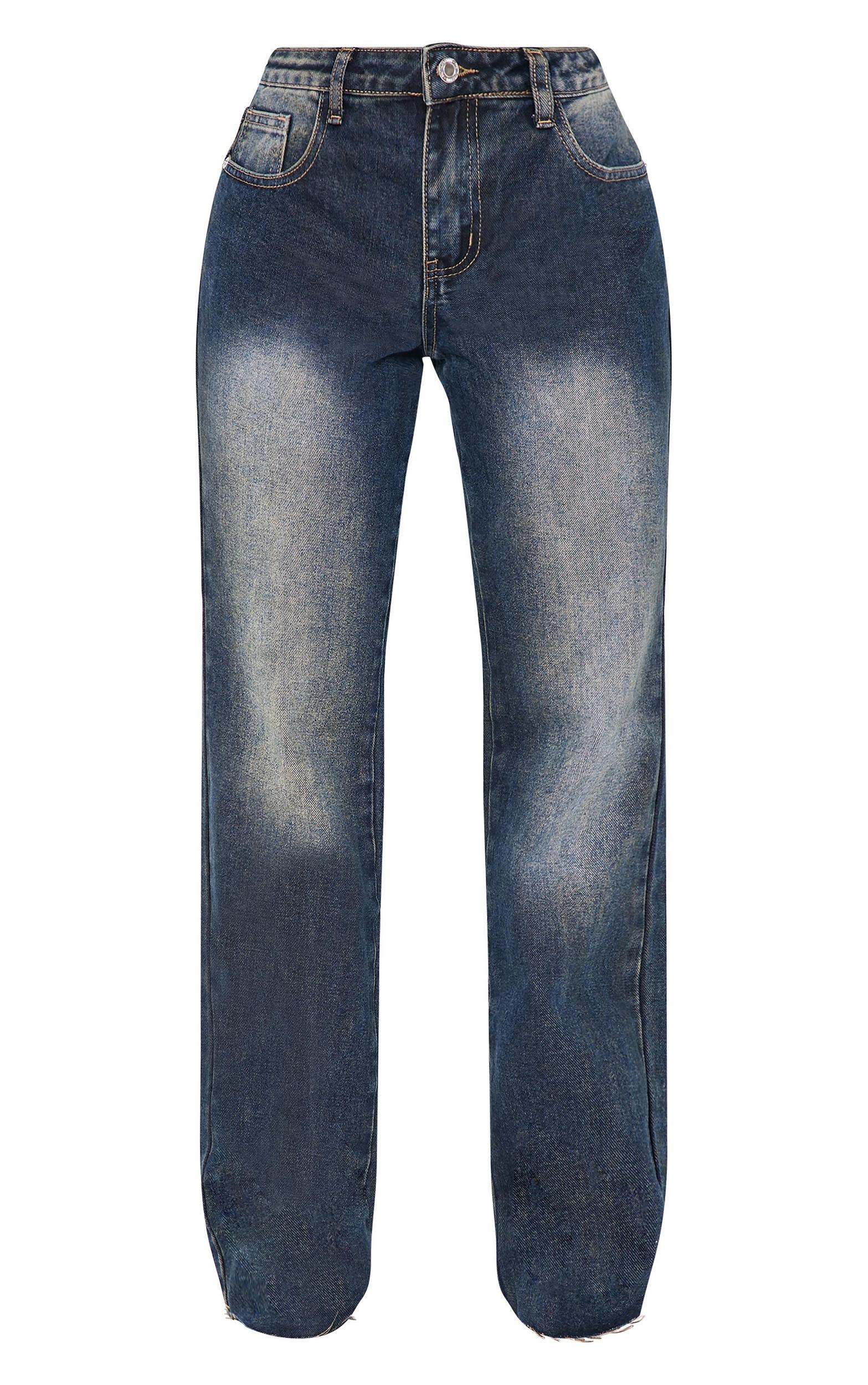 Petite Grey Used Bleach Low Waist Straight Leg Jeans Product Image