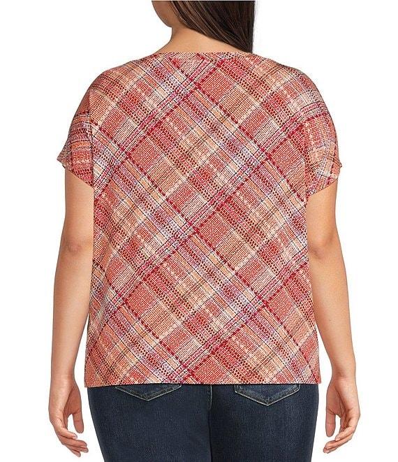 Liverpool Los Angeles Plus Size Multi Plaid Crew Neck Short Sleeve Front Twist Top Product Image