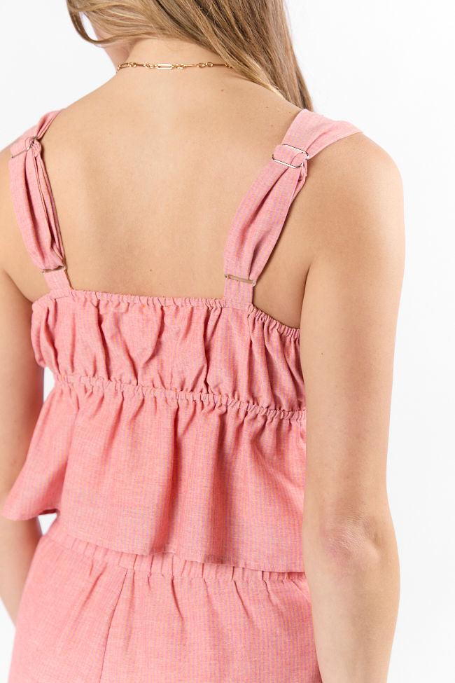 To The Sun Coral Striped Peplum Two Piece Set FINAL SALE Product Image
