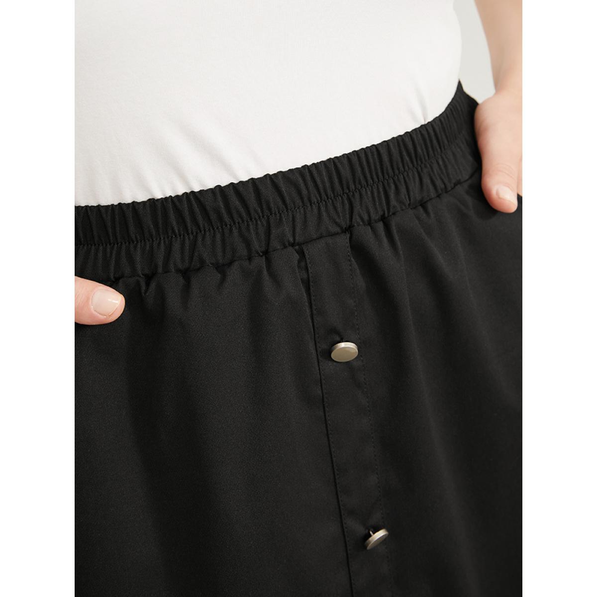 Plus Size Solid Pocket Button Detail Drawstring Hem Skirt Women Black Elegant Drawstring No stretch Pocket Dailywear Skirts BloomChic 14-16/1X Product Image