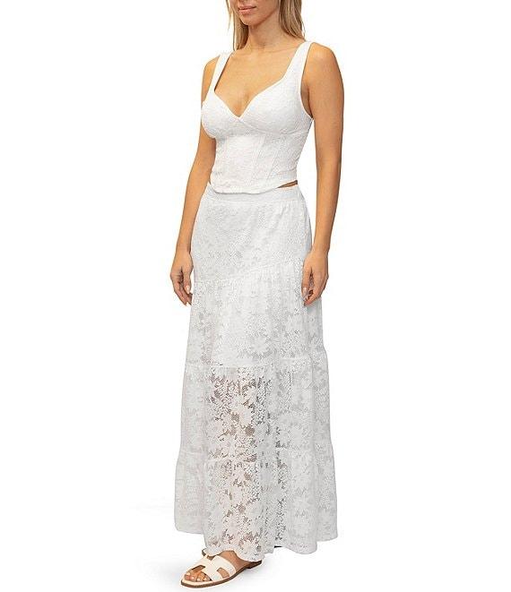 Stevie By Steve Madden Floral Lace Asymmetrical Tiered Maxi Skirt Product Image