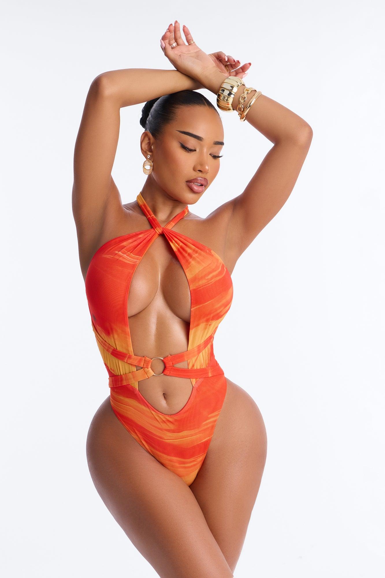 Sunset Swim 1 Piece Swimsuit & Skirt - Orange/combo Female Product Image