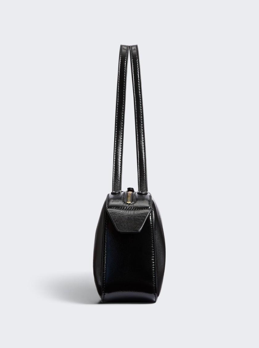 KHAITE Simona Crackle Patent Leather Shoulder Bag In Black Product Image
