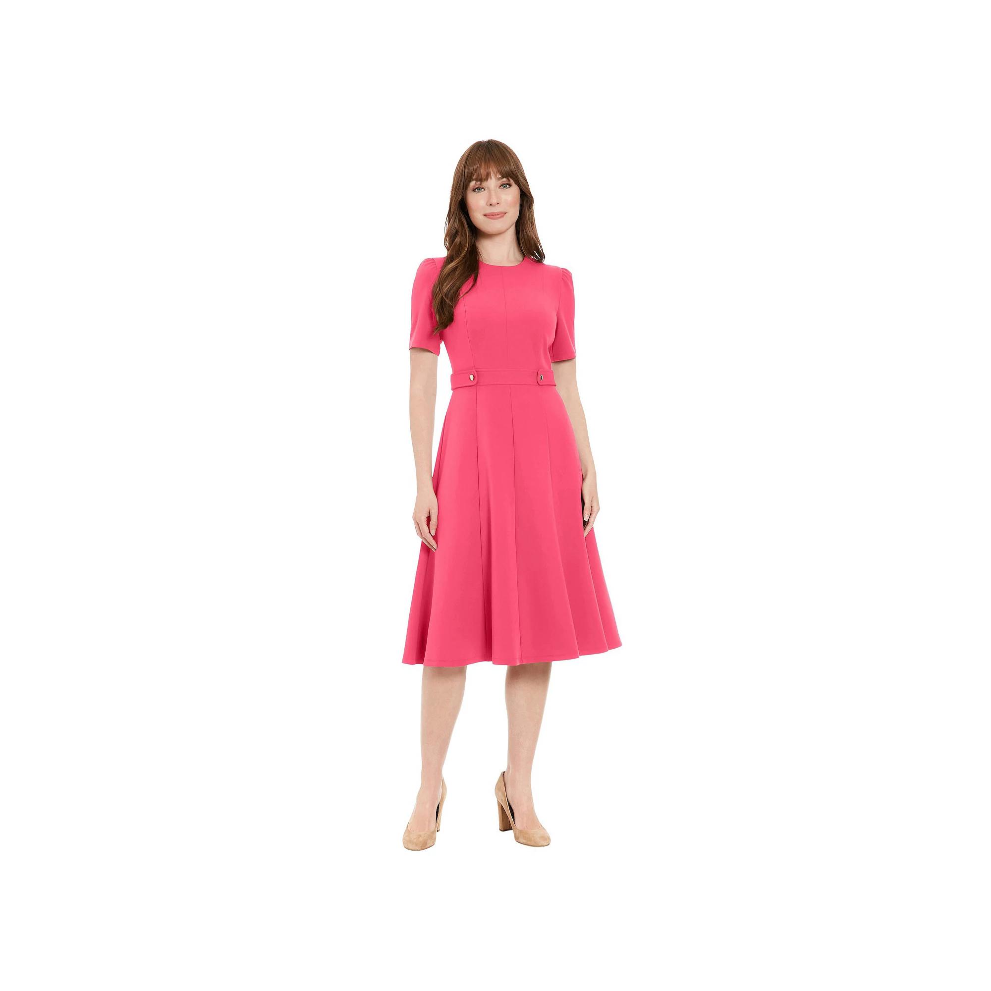 Women's London Times Solid Side Tab Fit & Flare Dress, Size: 14, Pink Red Product Image
