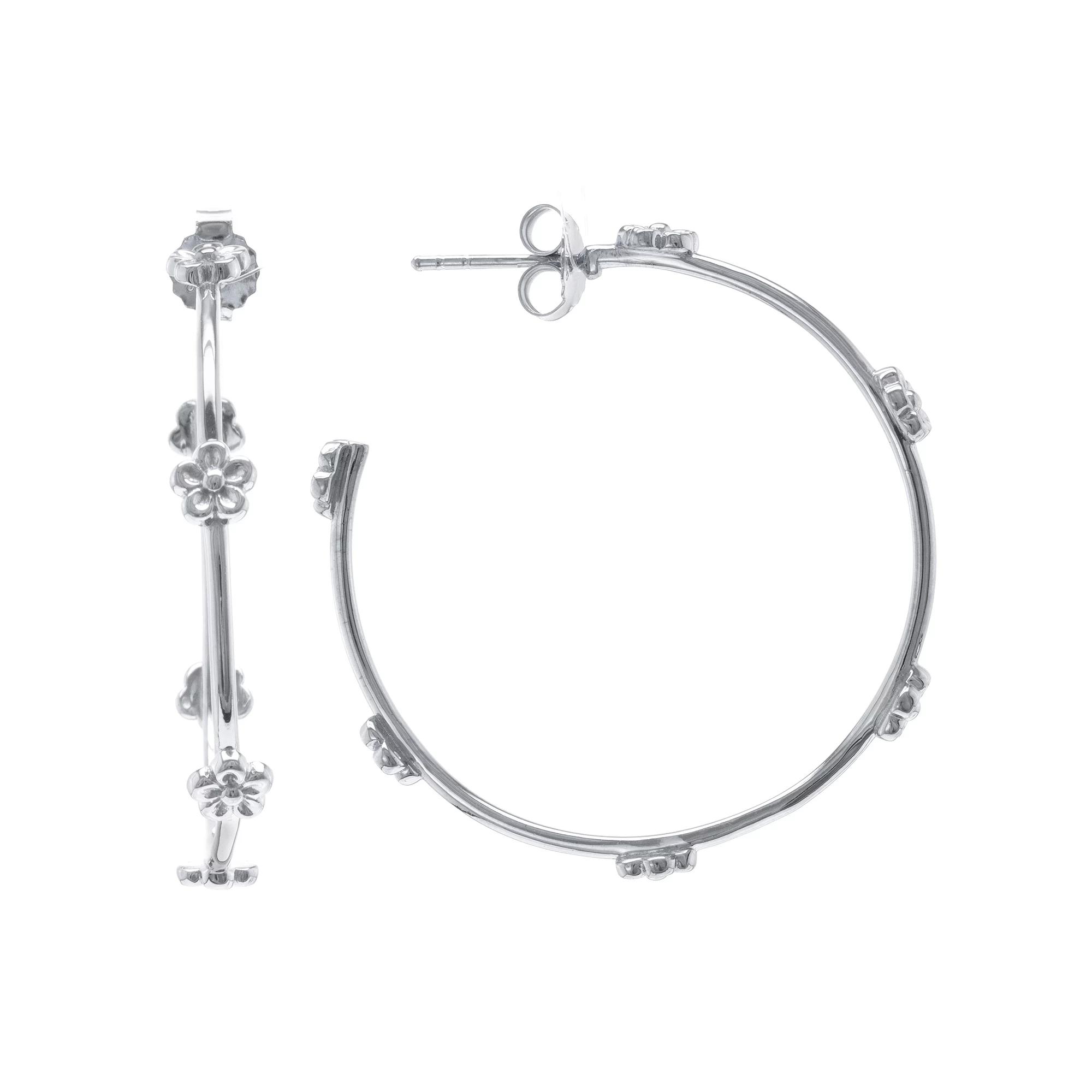 Judy Crowell Sterling Silver Flower Hoop Earrings, Women's Product Image