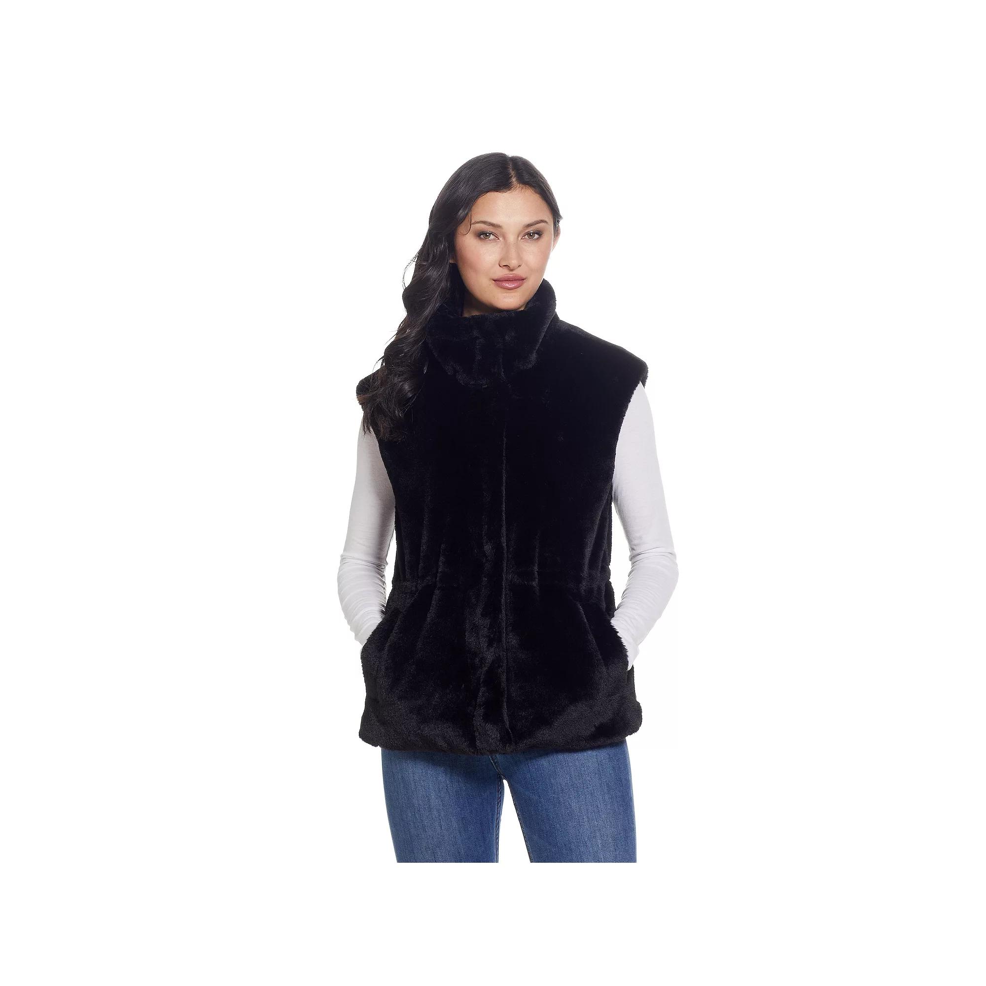 Women's Weathercast Cinched Faux Fur Vest, Size: XL, Black Product Image