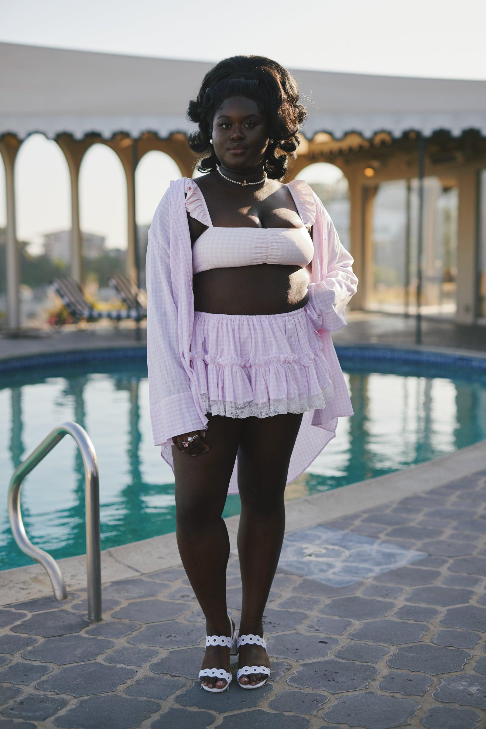 The Pink Gingham Ruffle Bikini Top Product Image