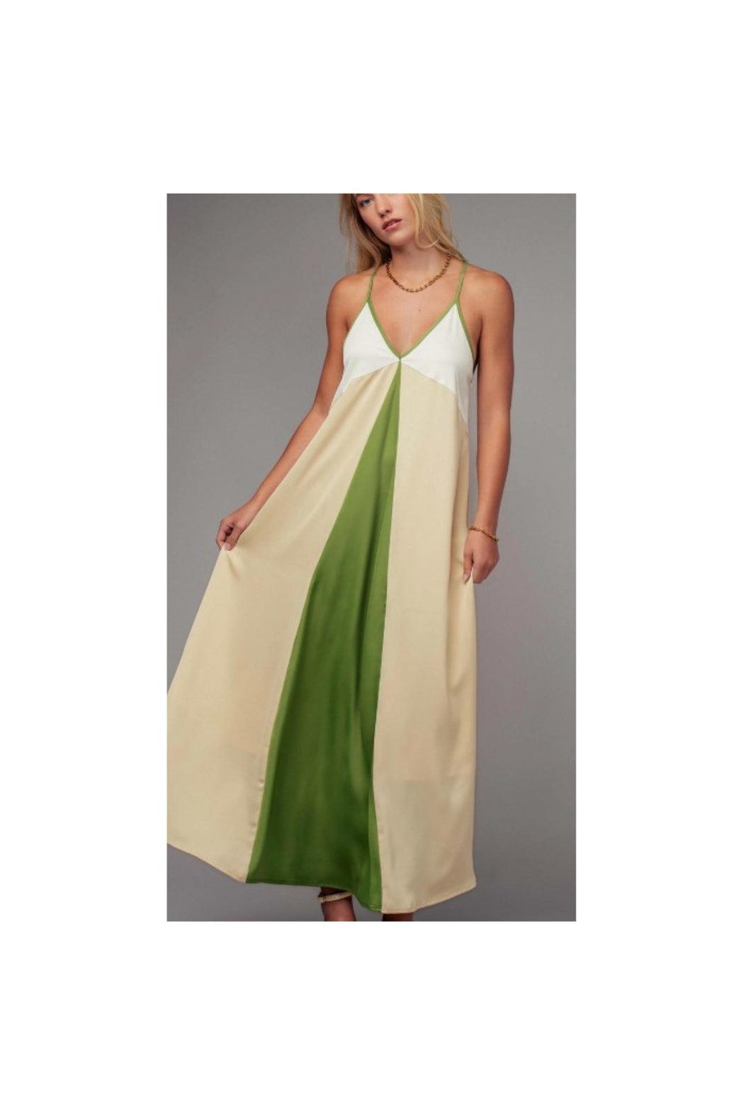 Colorblock Satin Empire Dress Product Image