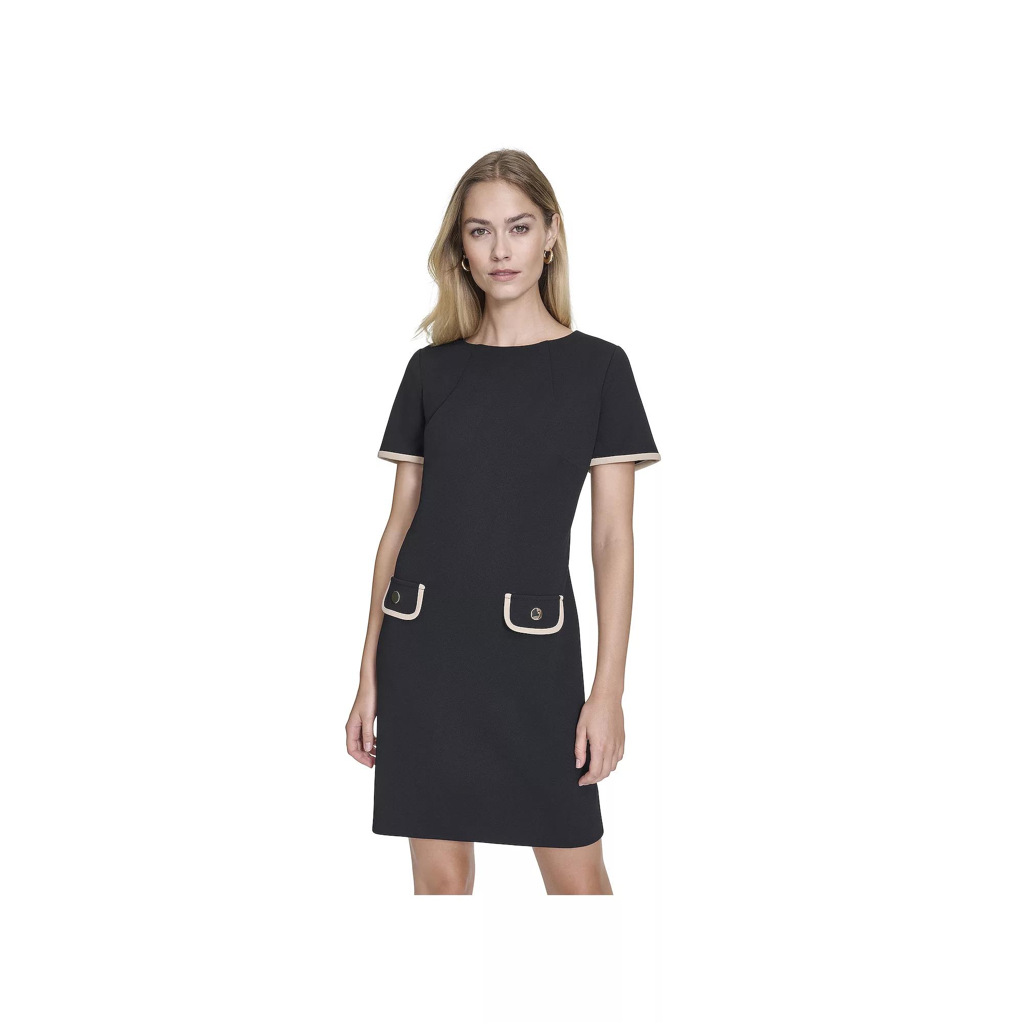 Womens Andrew Marc Short Sleeve Crew Neck Flap Pocket Dress Product Image