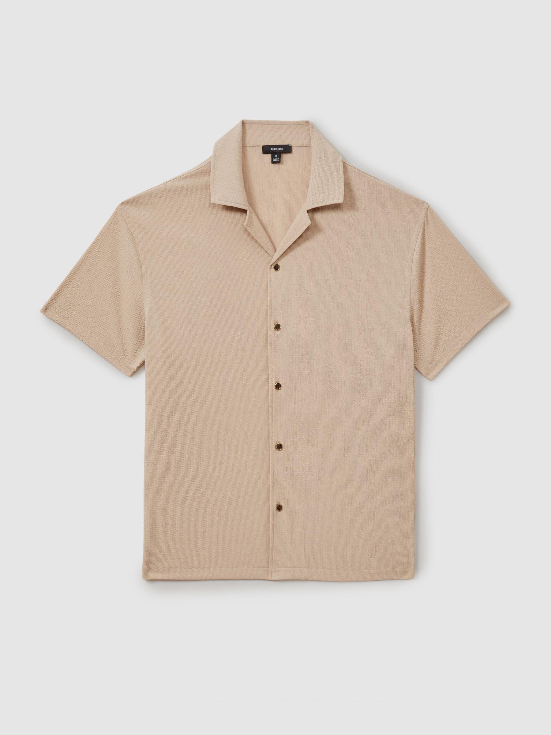 Textured Crepe Cuban Collar Shirt in Oatmeal Product Image