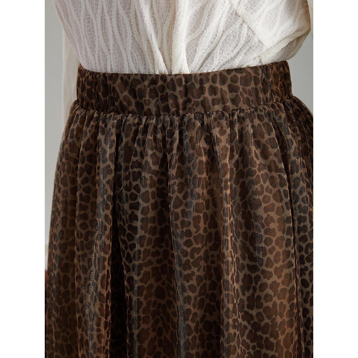 Plus Size Leopard Elastic Waist Tiered Mesh Skirt Women Leopard Glamour Lined No stretch Going out Skirts BloomChic 22-24/3X Product Image