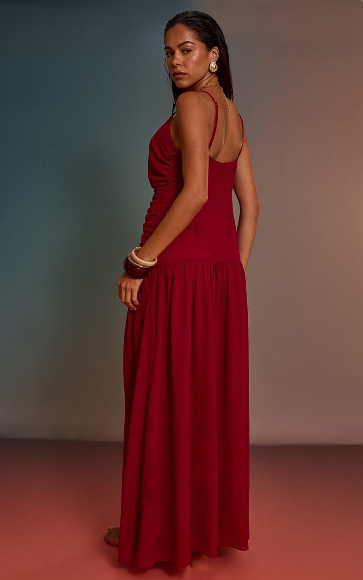 Magenta Chiffon Ruched Maxi Beach Dress Product Image