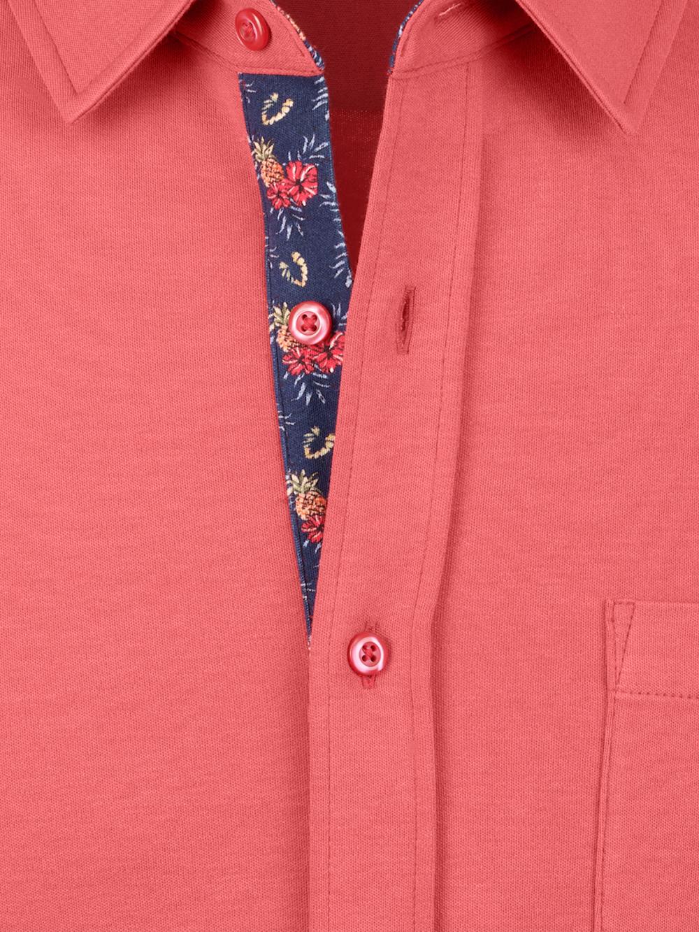 Cotton Full Button Front Polo - Coral Product Image