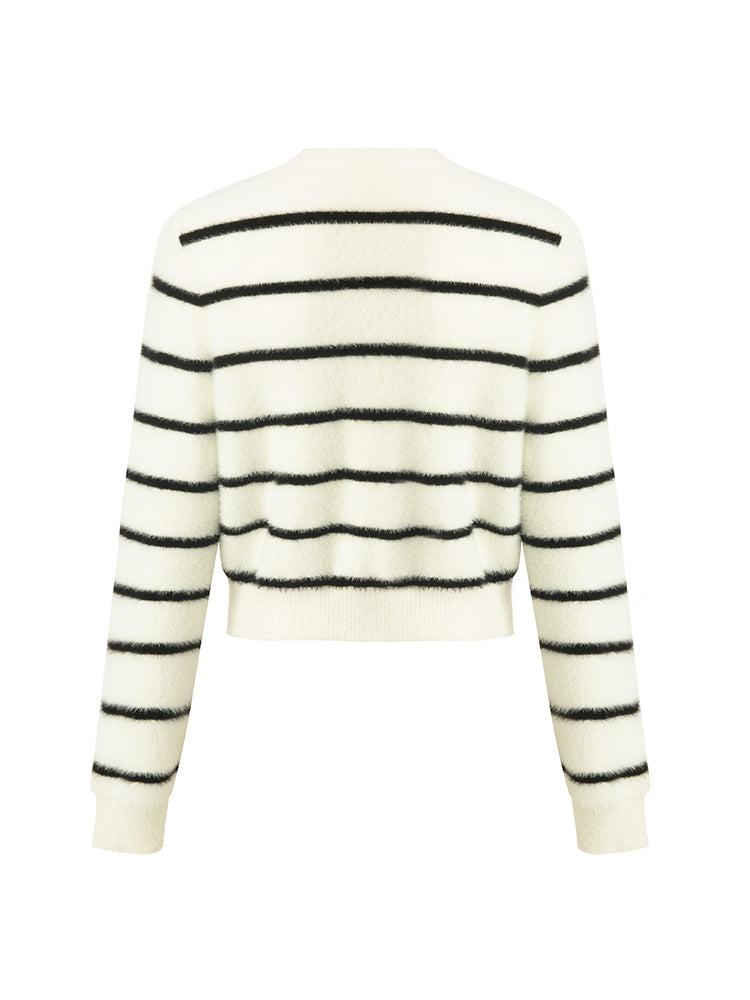 Eco-Friendly Mink Knitted Striped Women Cardigan Product Image