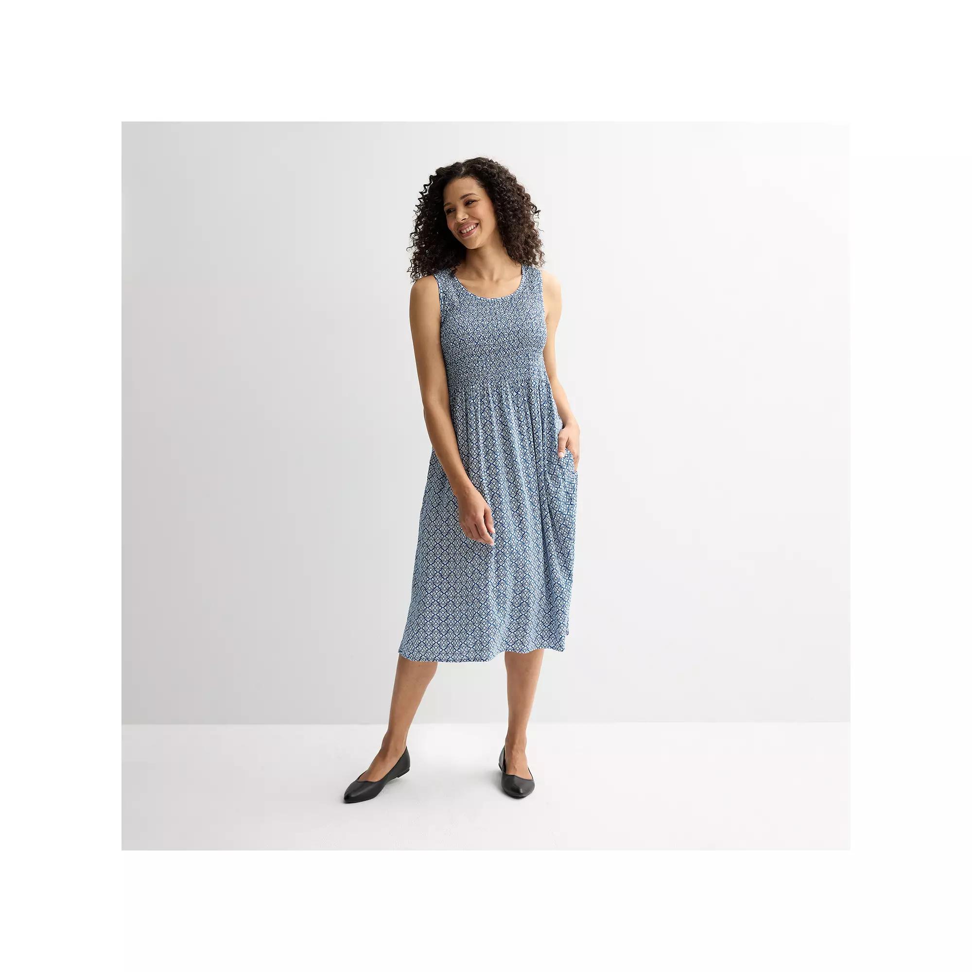 Women's Croft & Barrow® Smocked Midi Dress, Size: XL, Blue Chic Tile Product Image