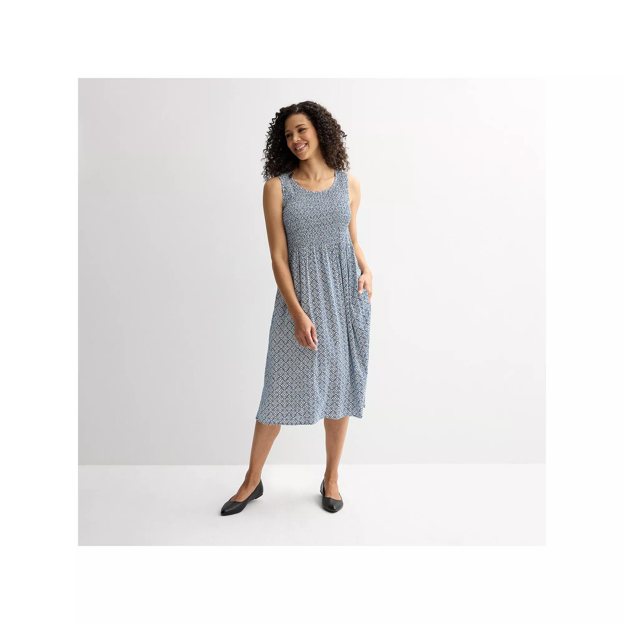 Petite Croft & Barrow® Smocked Midi Dress, Women's, Size: XL Petite, Blue Chic Tile Product Image