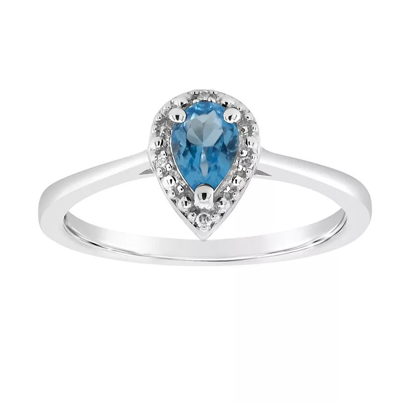 Celebration Gems Sterling Silver Pear Shaped Genuine Aquamarine Diamond Accent Frame Ring, Women's,  Product Image
