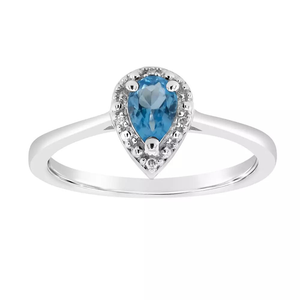 Celebration Gems Sterling Silver Pear Shaped Genuine Aquamarine Diamond Accent Frame Ring, Women's,  Product Image