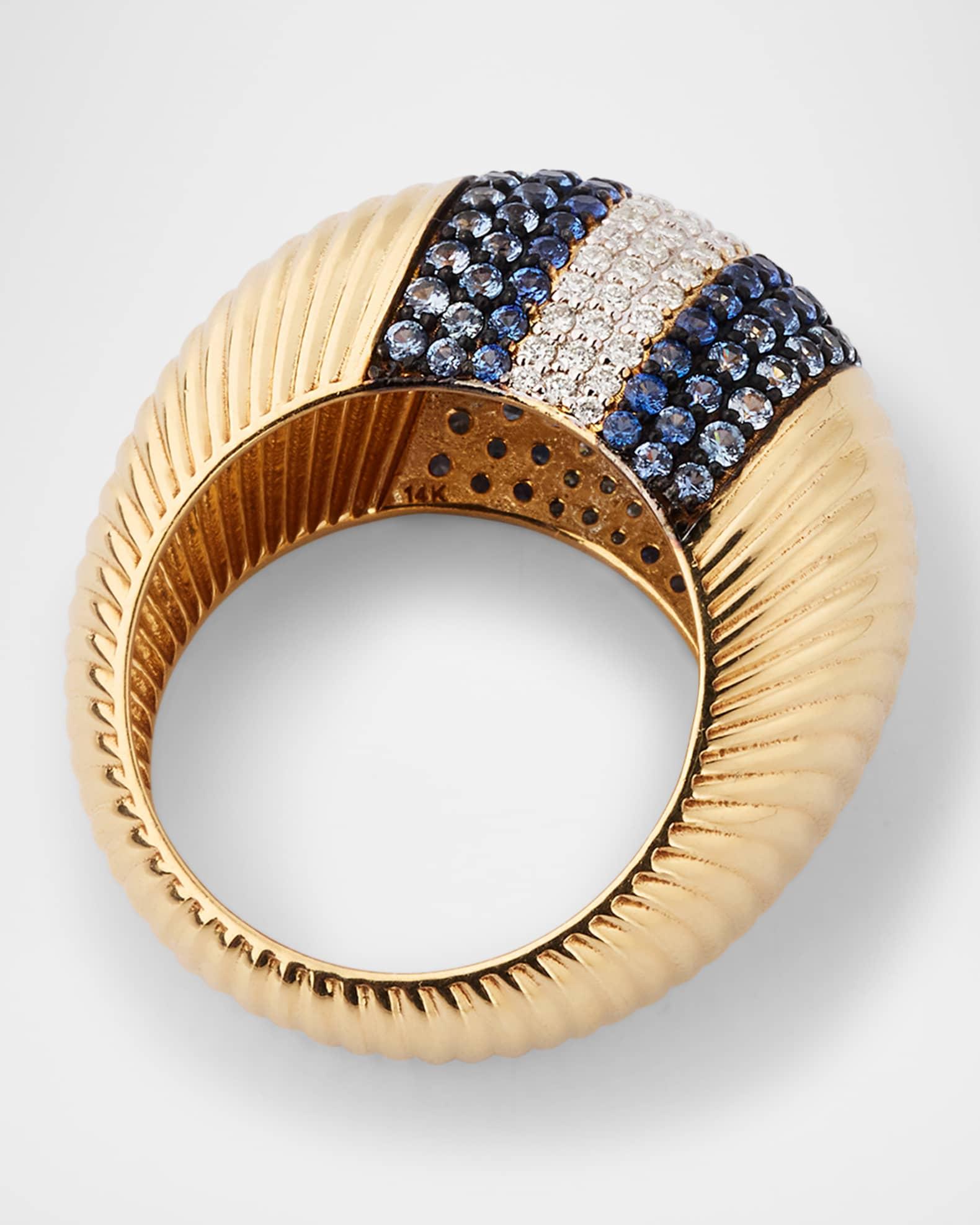 14K Yellow Gold Scallop Diamond and Sapphire Statement Ring, Size 7 Product Image