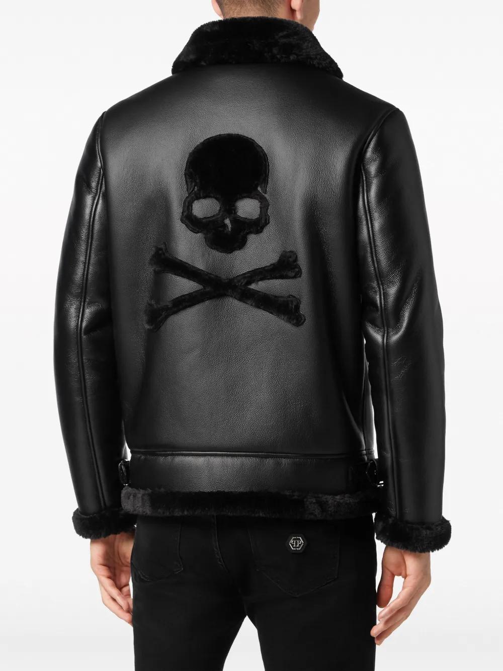 logo-patch faux-leather bomber jacket Product Image