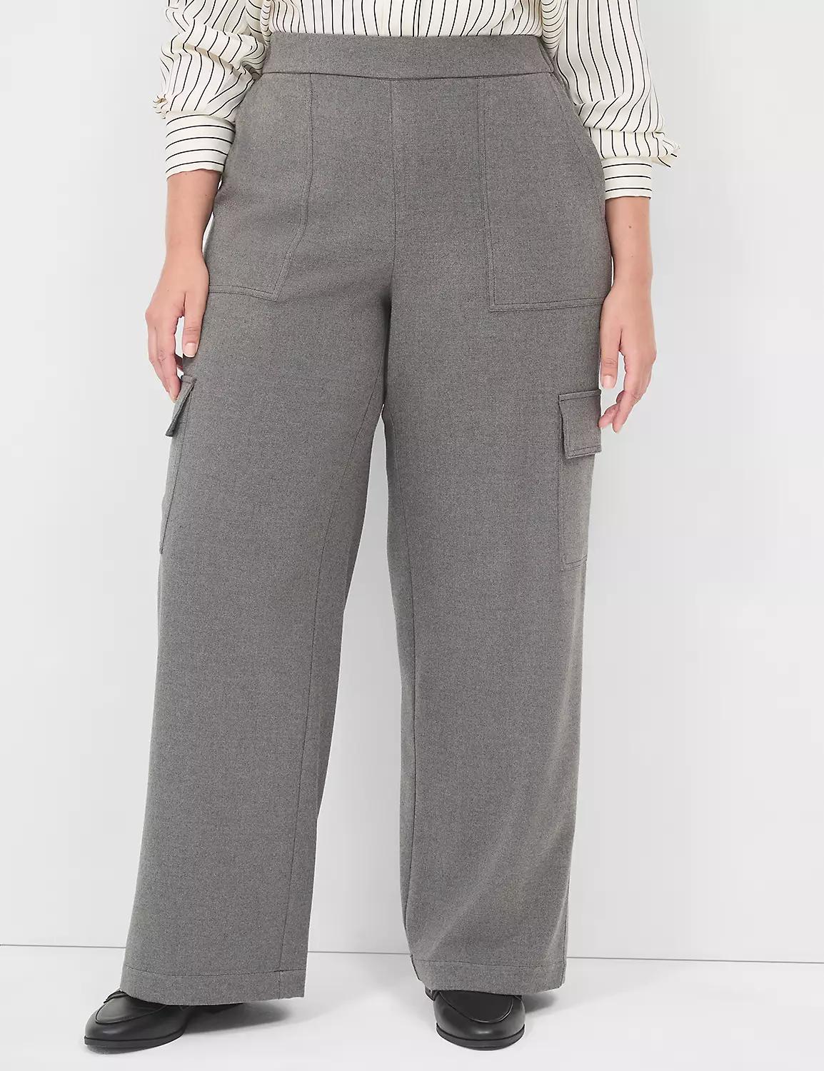 Pull-On Flannel Wide Leg Cargo Pant Product Image