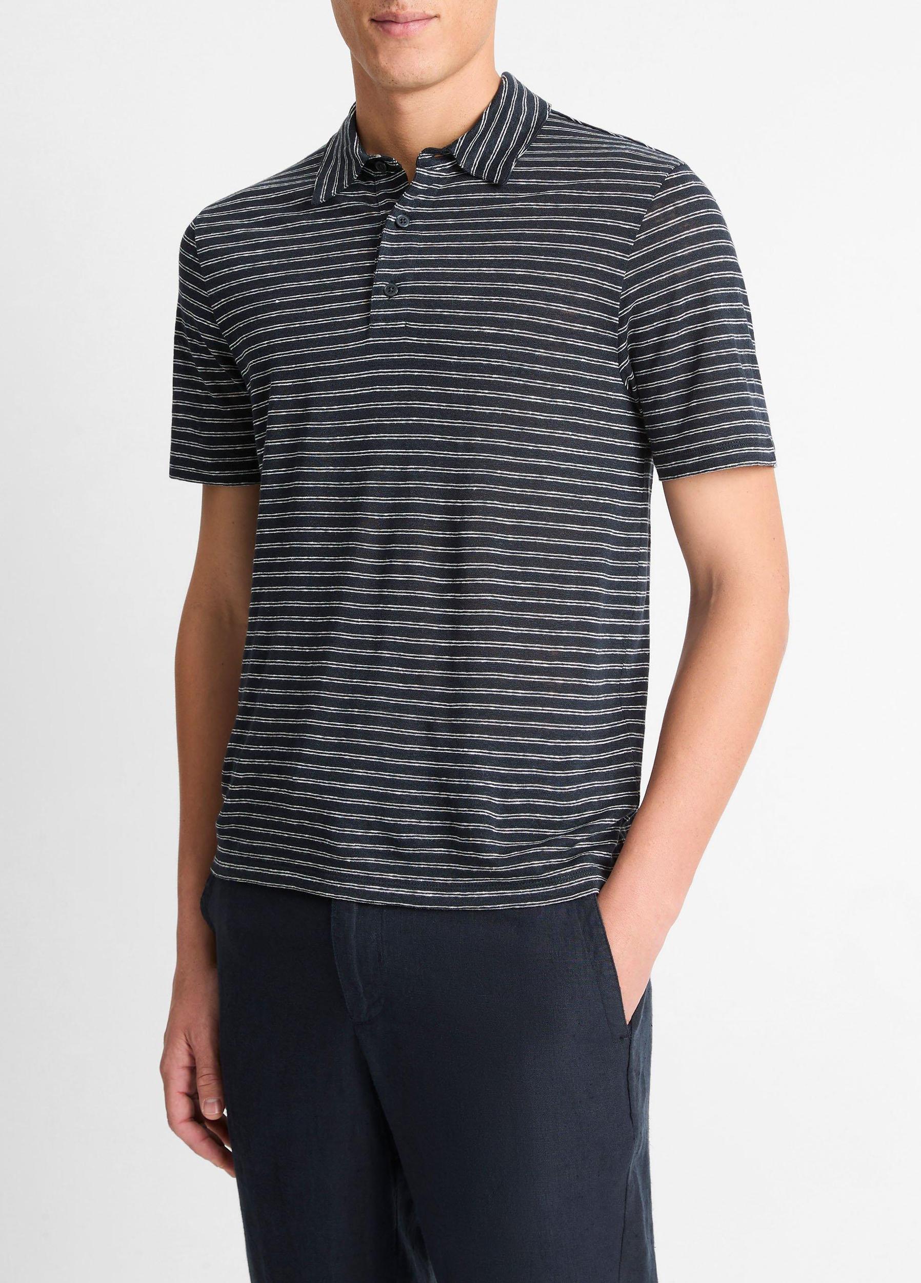 Striped Linen Jersey Polo Shirt Product Image