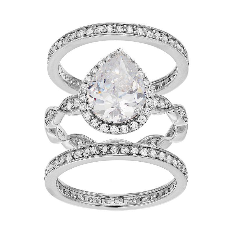 Sophie Miller Sterling Silver Cubic Zirconia Teardrop Ring Set, Women's,  Product Image