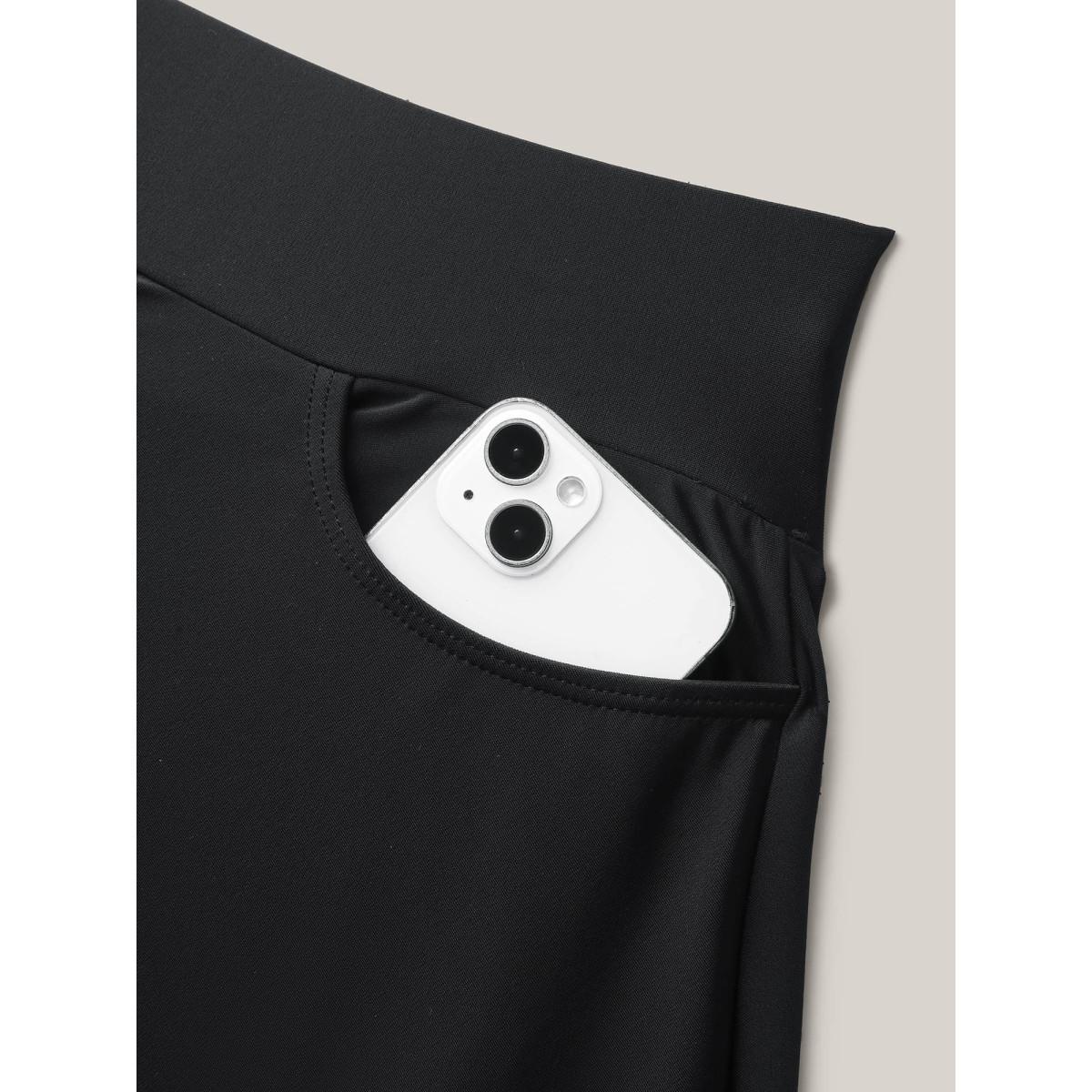 Plus Size Pleated Pockets Plain Swim Skirt Women's Swimwear Black Resort High stretch Bodycon High Rise Side seam pocket Curve Swim Bottoms BloomChic 22-24/3X Product Image