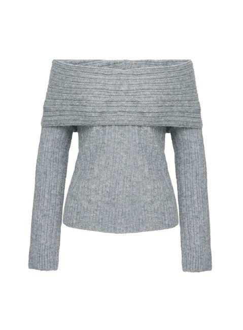 Snowie Off Shoulder Knit Sweater Grey Product Image