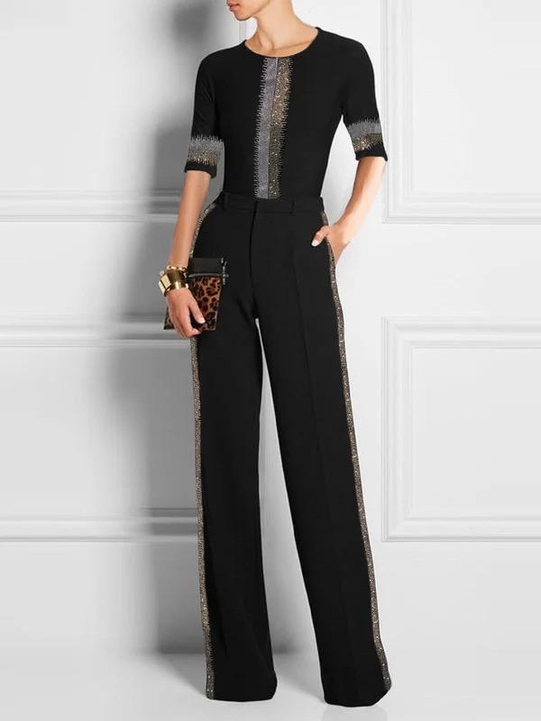 High Waisted Loose Buttoned Pockets Solid Color Pants Trousers Product Image