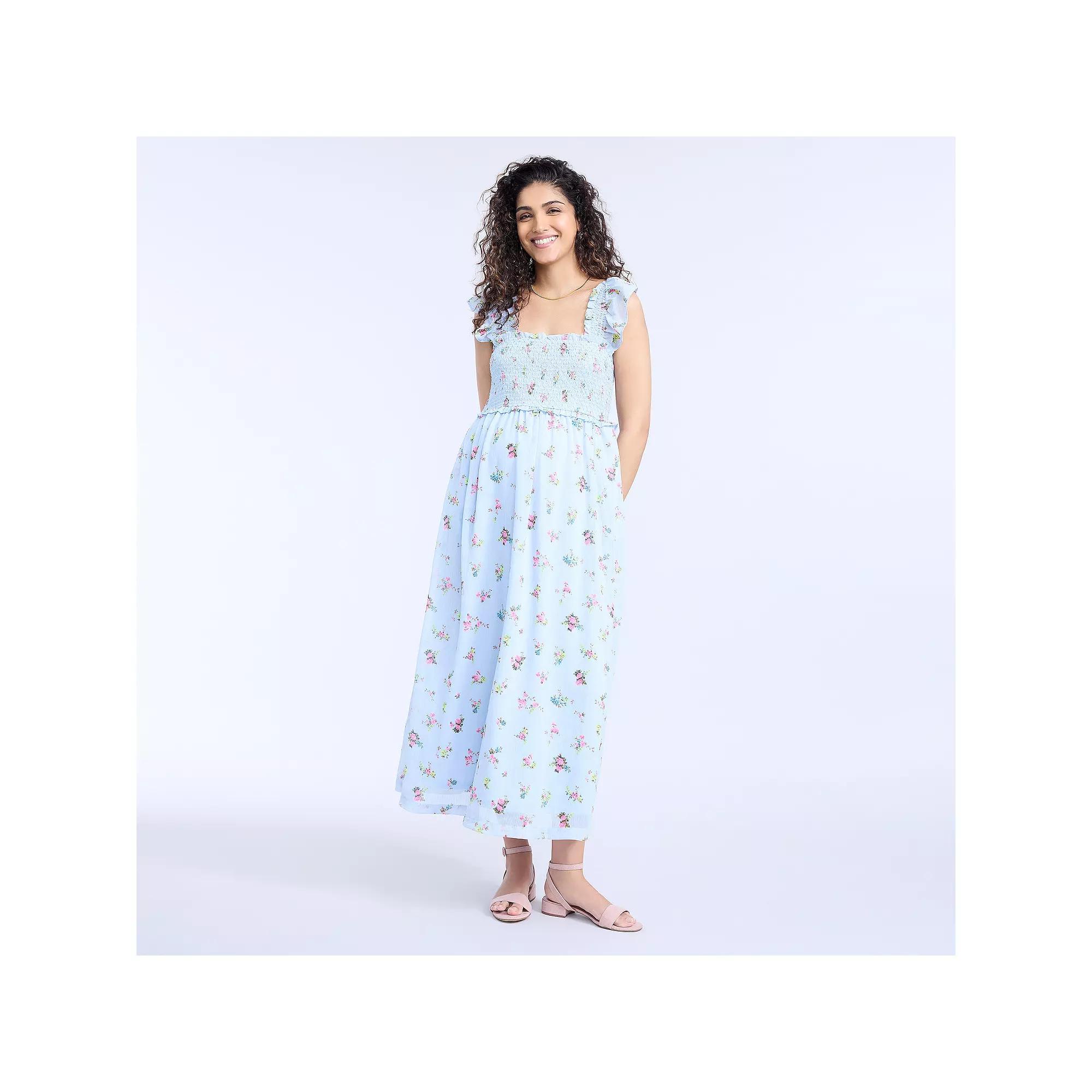 Maternity Motherhood® Sleeveless Ruffle Shoulder Smocked Dress, Women's,  Product Image