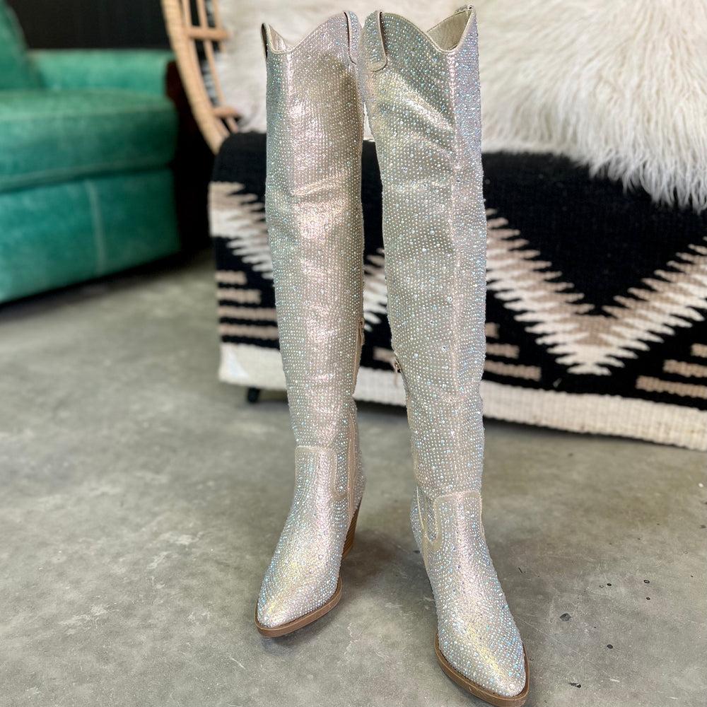 Champagne Bring Ya To Your Knees Rhinestone Boots* Product Image