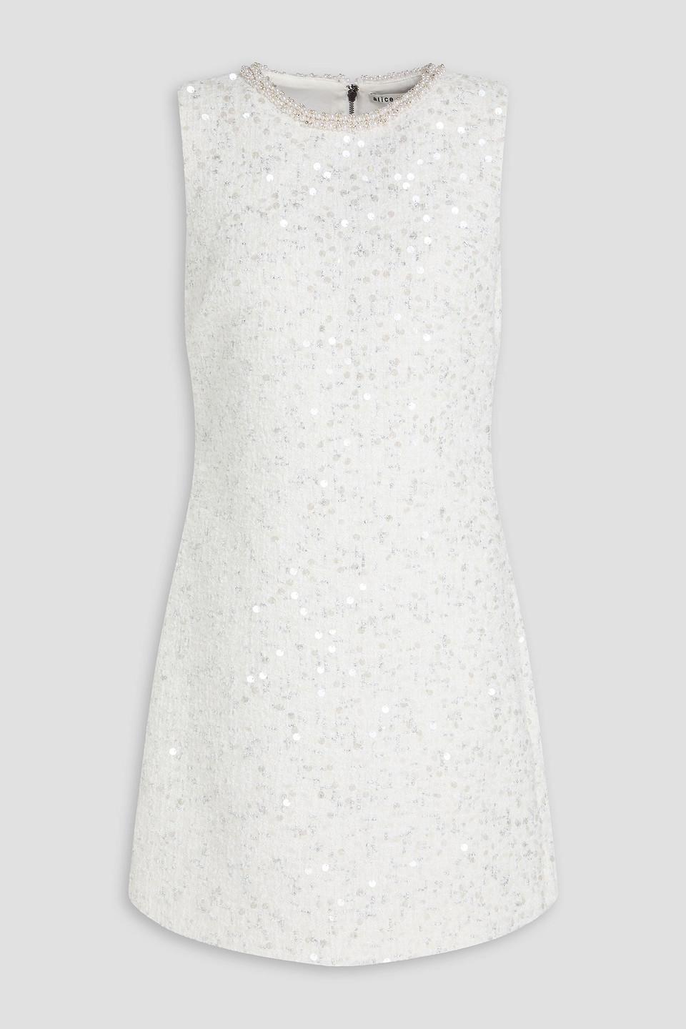 ALICE AND OLIVIA Cade Embellished Sleeveless Shift Dress In White Product Image