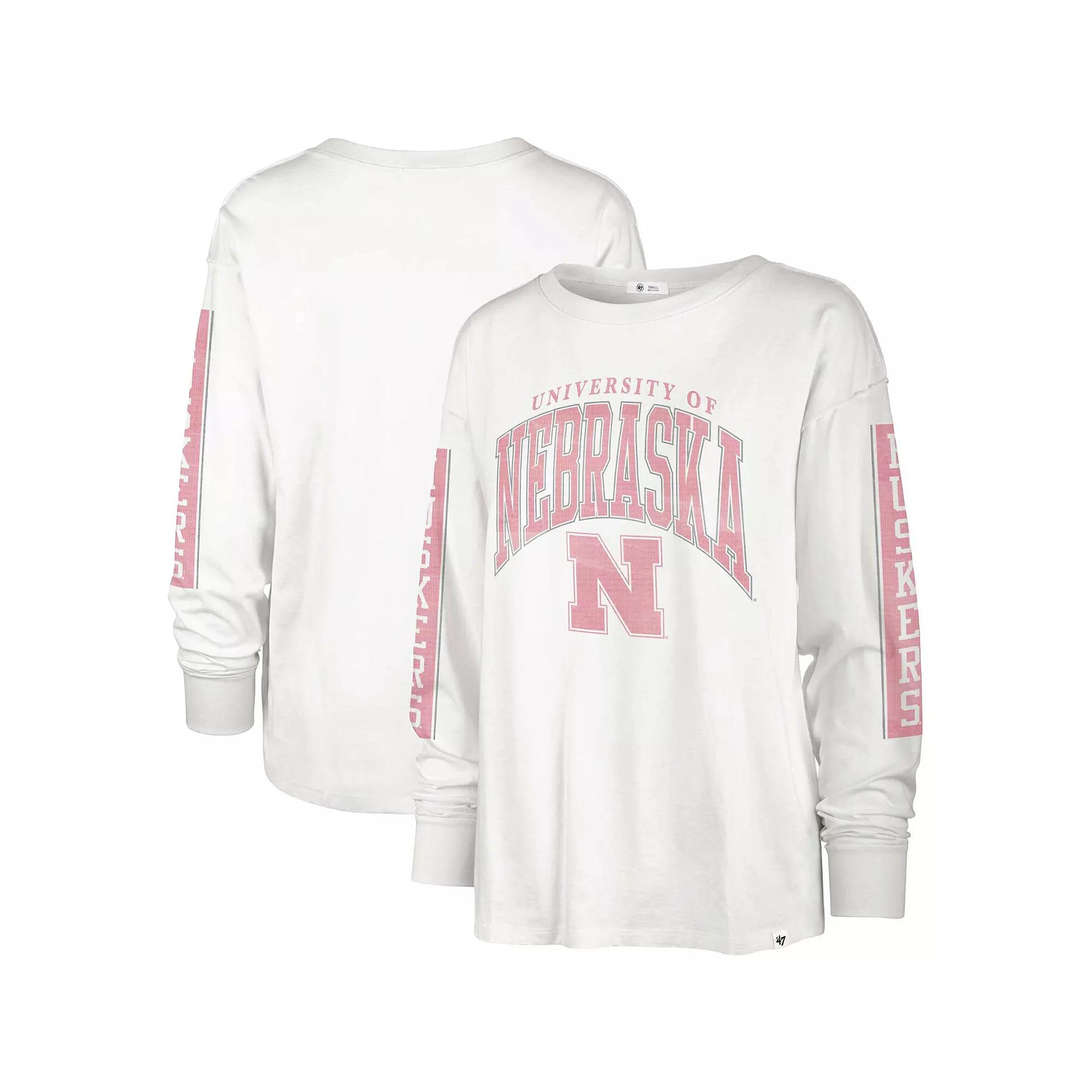 Women's '47 White Nebraska Huskers Statement SOA 3-Hit Long Sleeve T-Shirt, Size: Small Product Image