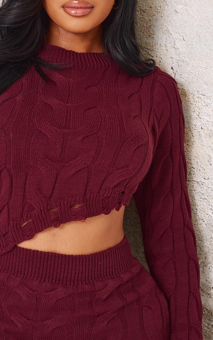Shape Burgundy Knitted Dipped Hem Top Product Image