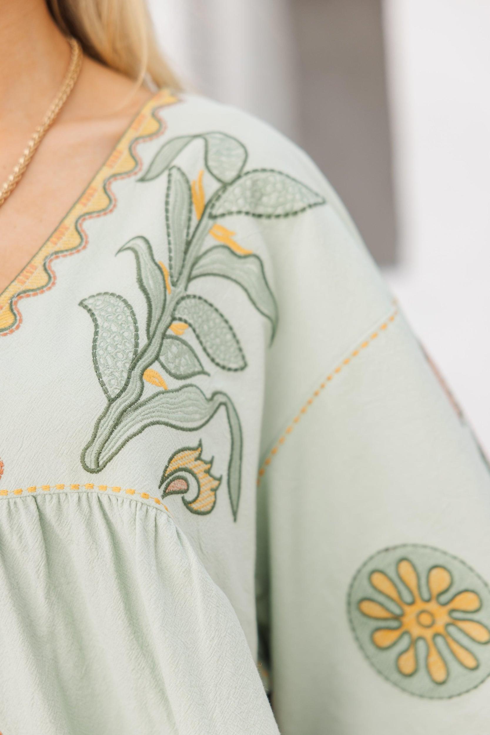 Just My Type Mint Green Floral Embroidery Babydoll Dress Female Product Image